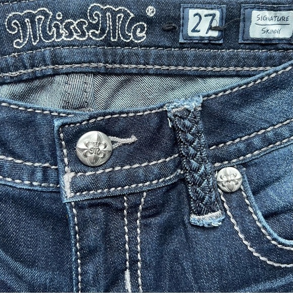 Miss Me Women’s Signature Skinny Dark Wash Rhinestone Embellished Jeans, Size 27 - Picture 6 of 11
